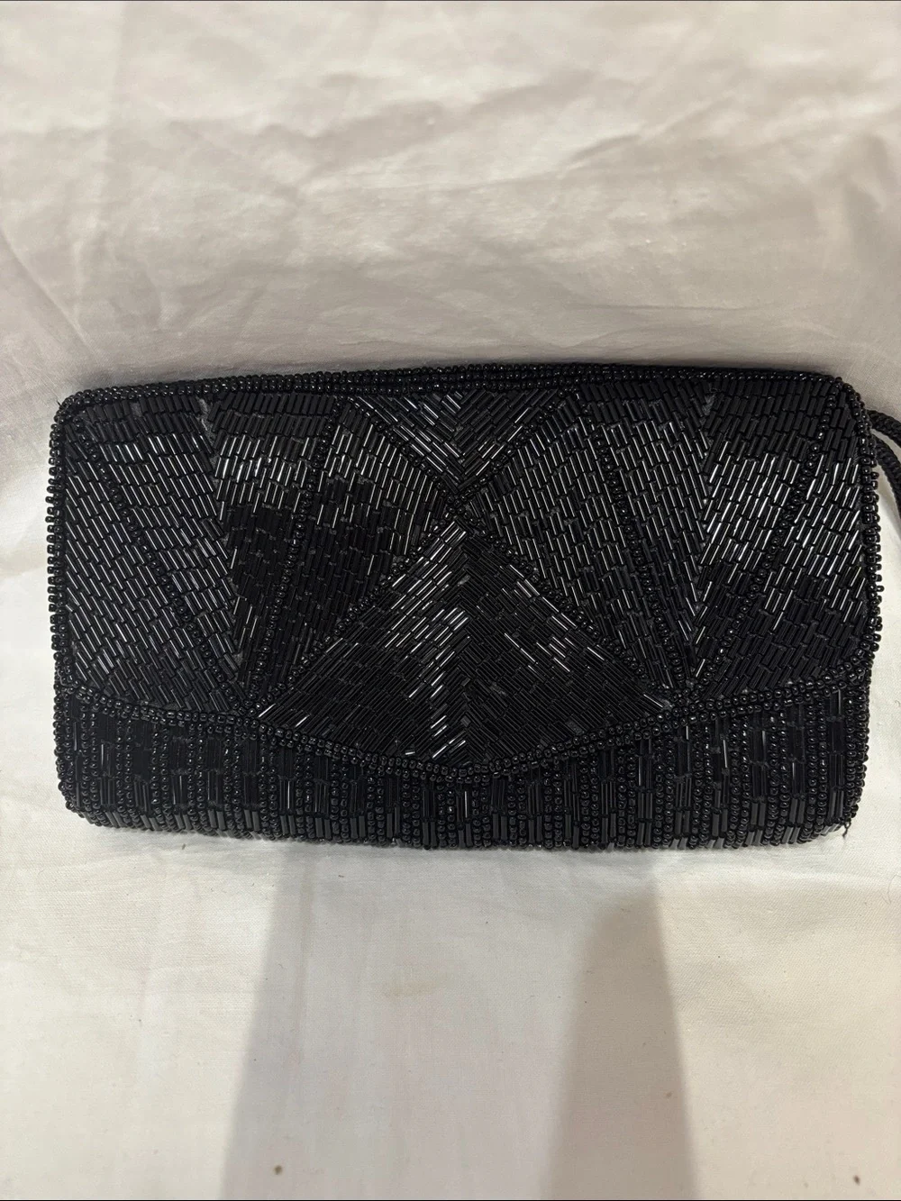 Black Beaded Wristlet Clutch